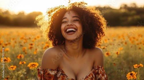 Joyful Woman Laughing and T...