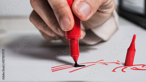 Instructor Reviewing Assignments With Red Marker