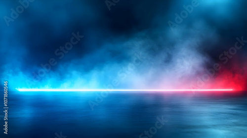 Abstract Blue and Red Neon Light Background With Smoke and Fog, Futuristic Design for Digital Art and Graphic Design Projects