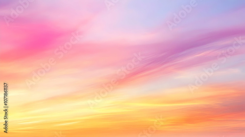 Abstract Pastel Sky Background with Soft, Fluffy Clouds and a Gradient of Pink, Yellow, and Orange