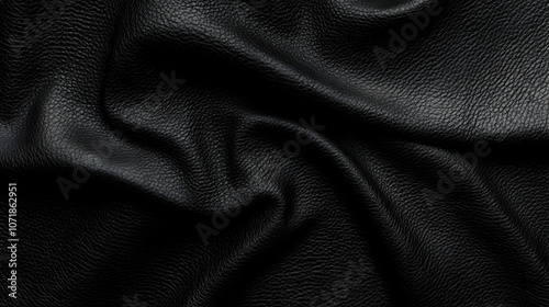 Closeup of Black Leather Texture with Wrinkles and a Detailed Grain Pattern