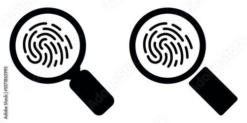 Magnifying glass and fingerprint search icon. Crime Investigation. Security system. Access Control.