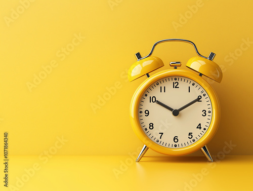 A yellow alarm clock on a bright yellow background