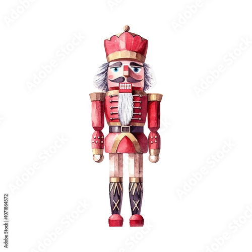 christmas red nutcracker vector illustration in watercolor style