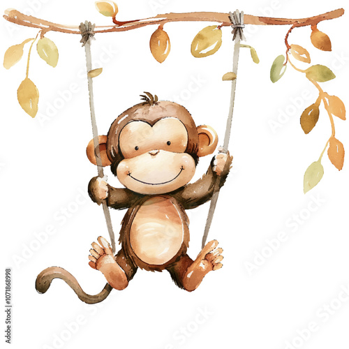 monkey swinging on a vine vector illustration in watercolor style