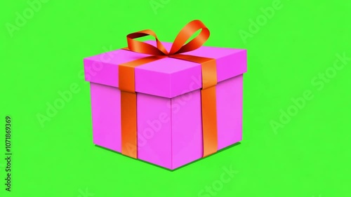 Wallpaper Mural Pink gift box on green screen. Gift Box with Ribbons and Big Bow. Valentine's Day present gift box on green screen chroma key Torontodigital.ca