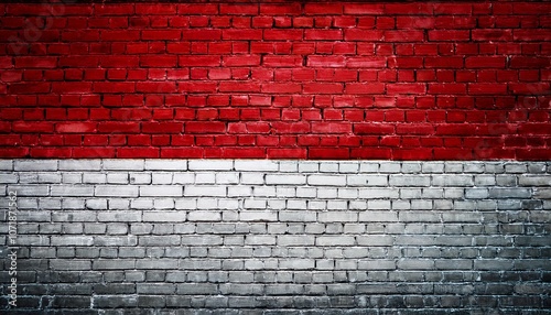 インドネシアの国旗がペイントされたレンガの壁。(Brick wall painted with the Indonesia flag.)
 photo