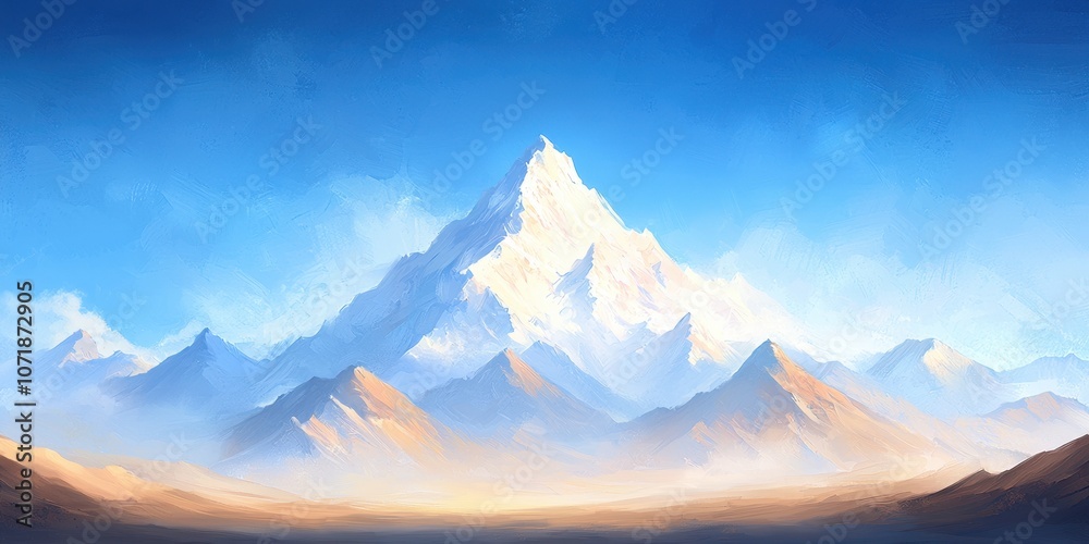 Majestic mountain range under a clear blue sky with soft cloud cover. Majestic mountain range under a clear blue sky with soft cloud cover.