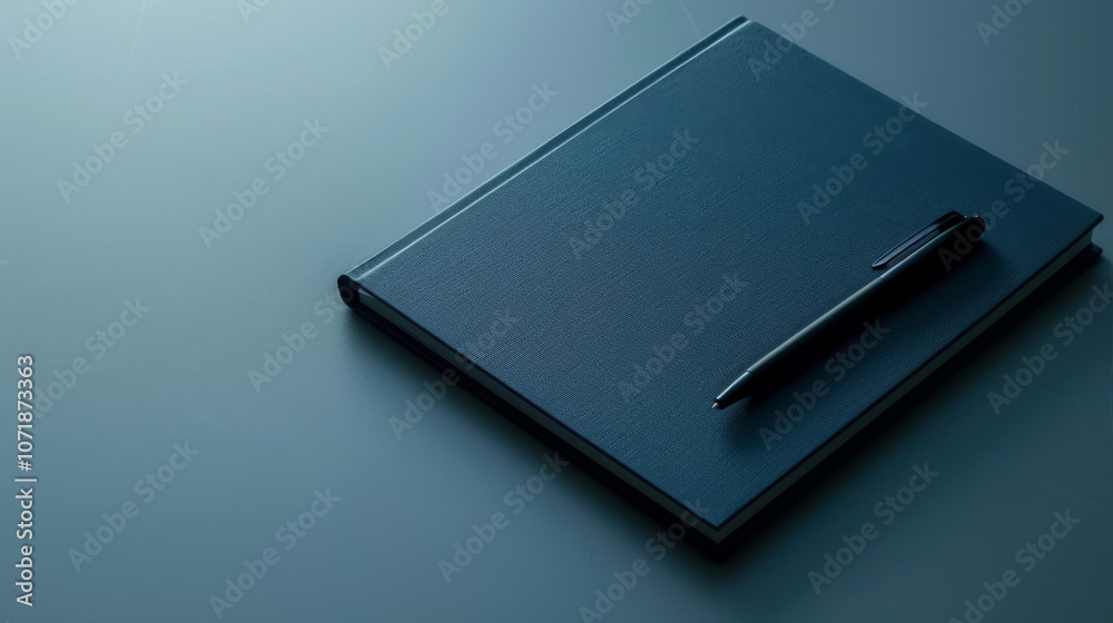 Dark Navy Notebook with Pen, Generative AI Illustration Dark Navy Notebook with Pen, Generative AI Illustration