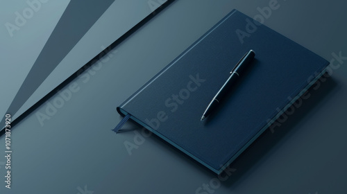 Dark Navy Notebook with Pen, Generative AI Illustration