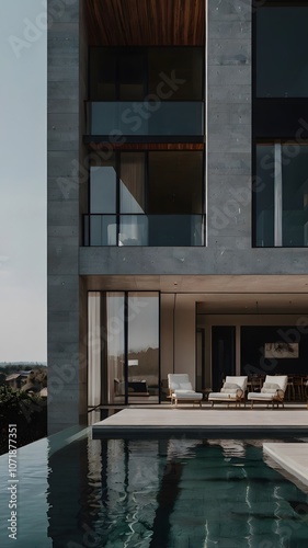 Wallpaper Mural Modern Luxury Villa with Glass Facade Overlooking a Tranquil Pool at Dusk . Torontodigital.ca