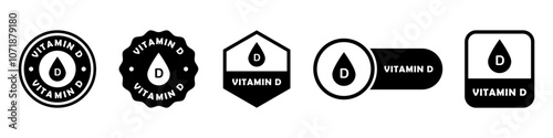 Vitamin D - set of vector icons for packaging.