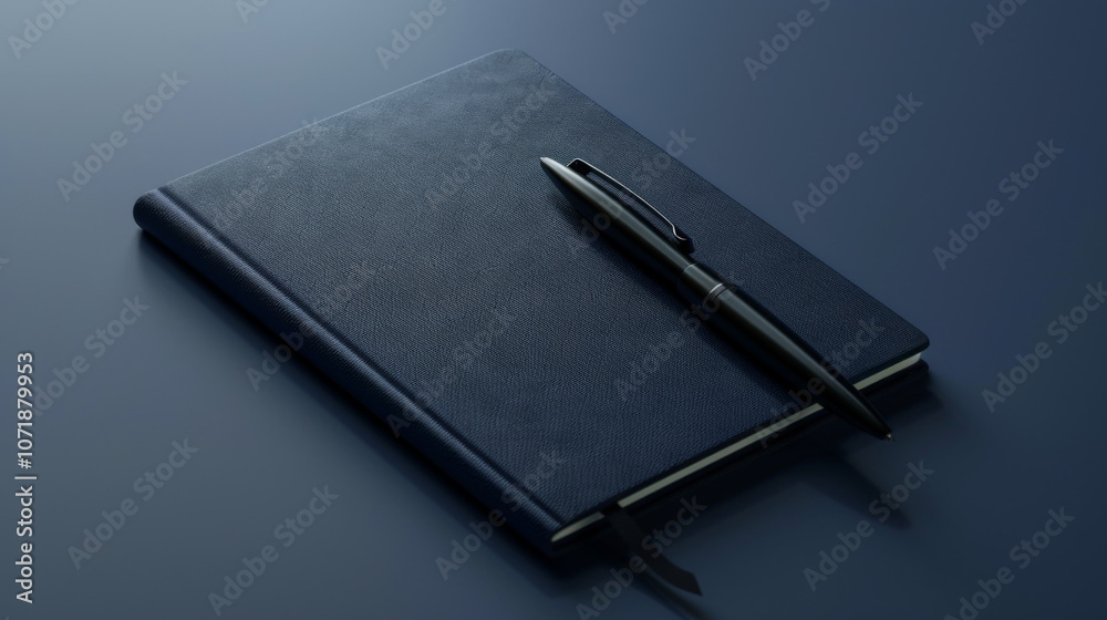 Dark Navy Notebook with Pen, Generative AI Illustration Dark Navy Notebook with Pen, Generative AI Illustration