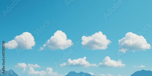 A clear blue sky filled with fluffy clouds over majestic mountains. photo