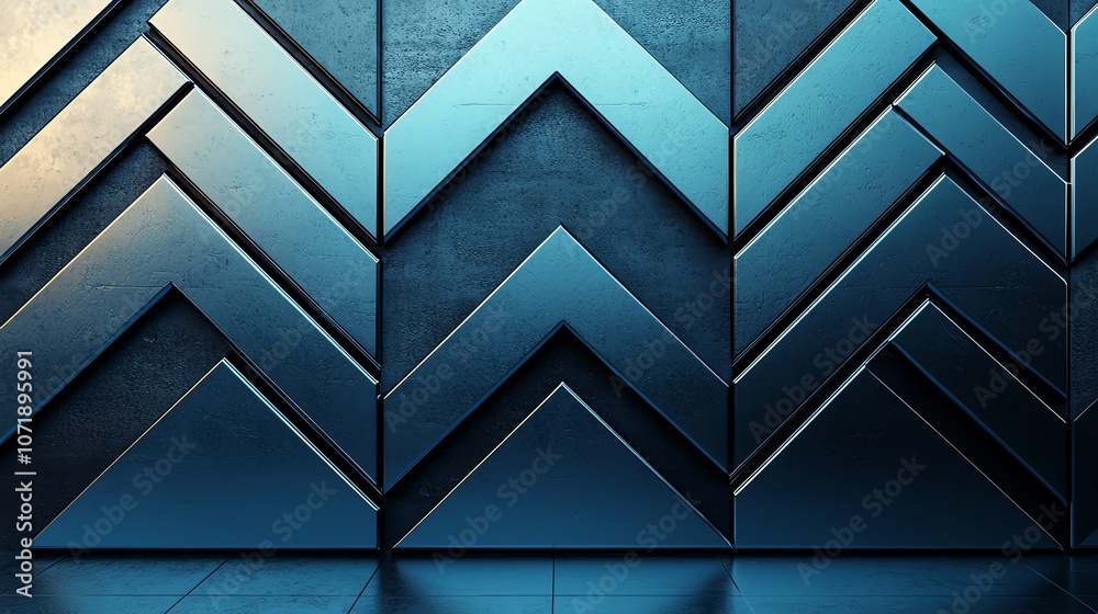Abstract wall pattern with metallic arrows embedded, futuristic style, 3D illustration Abstract wall pattern with metallic arrows embedded, futuristic style, 3D illustration