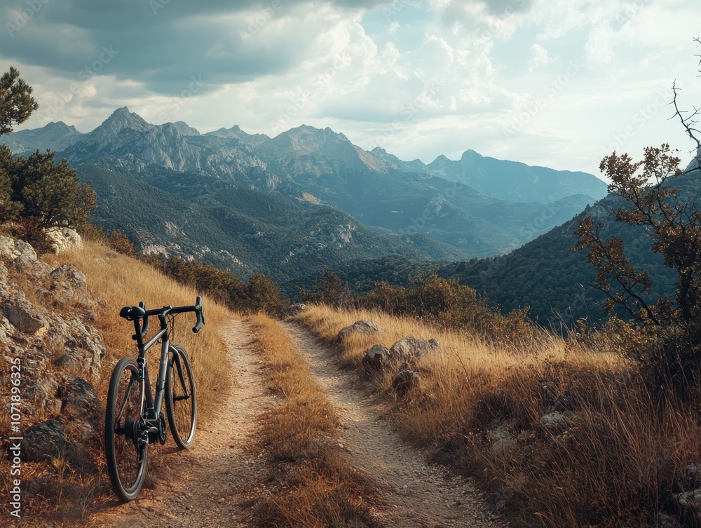 Fototapeta premium Explore outdoor fitness with a bicycle on a mountain trail for adventure seekers