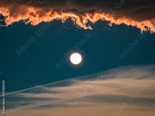 Dramatic Solar Eclipse with Fiery Clouds. photo