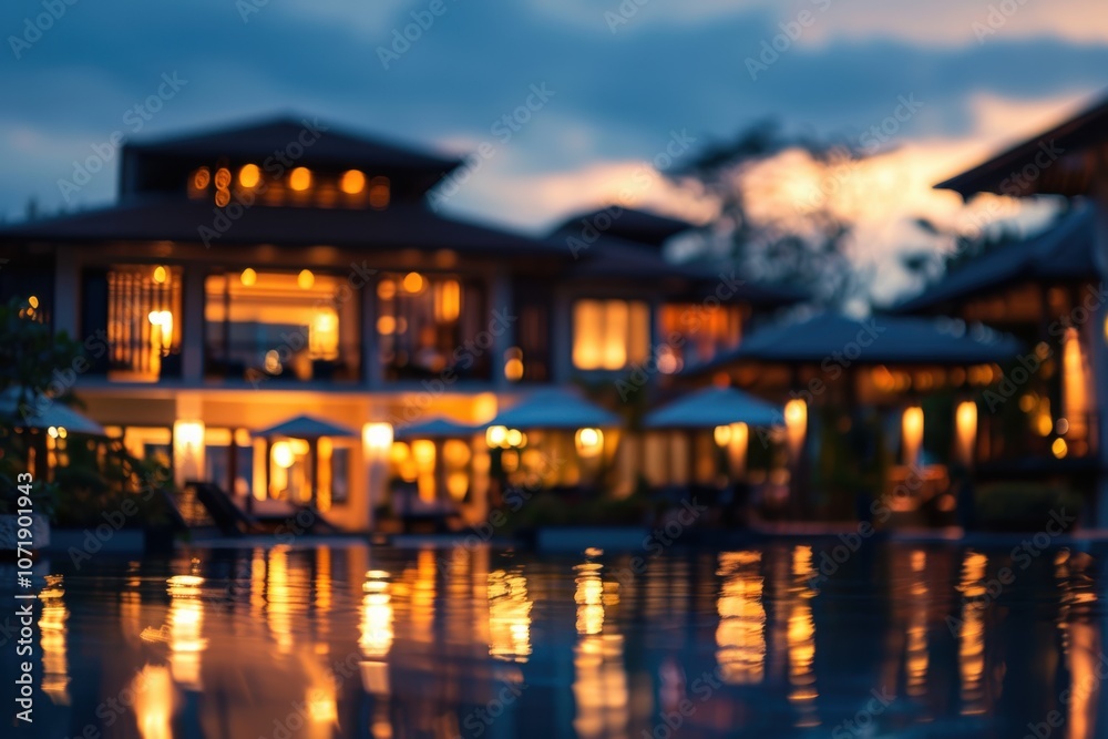 Fototapeta premium Spa retreat scene, blurred background with calming elements and gentle lighting