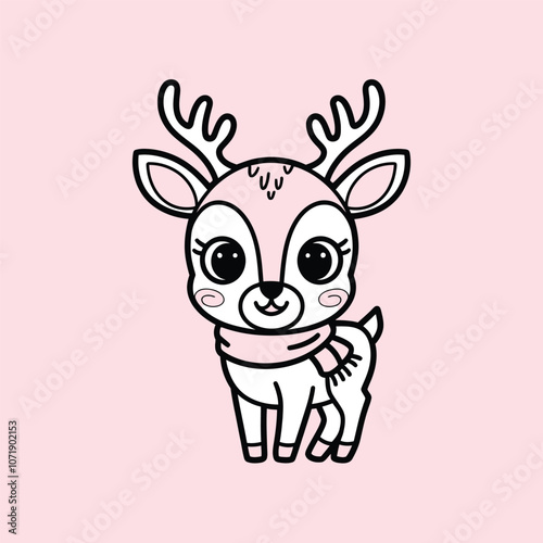 Cute Deer Vector, Cute Animal Vector, Deer staring at front, Deer Line Art