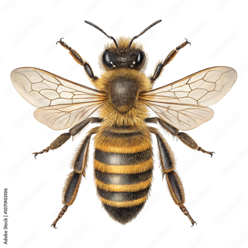 Fototapeta premium Bee topview isolated on transparent background 