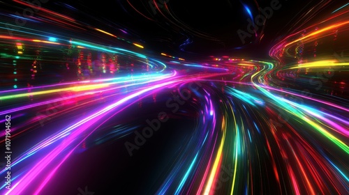A vibrant, abstract representation of light trails in various colors, creating a dynamic and energetic feel.