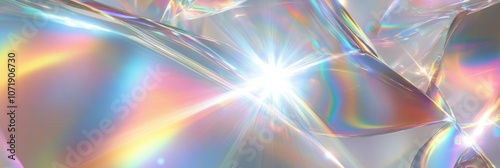 Sunlight flare with light refraction, reflection, rainbow foil texture, and holographic pastel unicorn marble background.