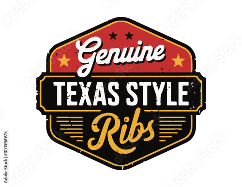 Genuine Texas Style BBQ Ribs Vintage Logo
