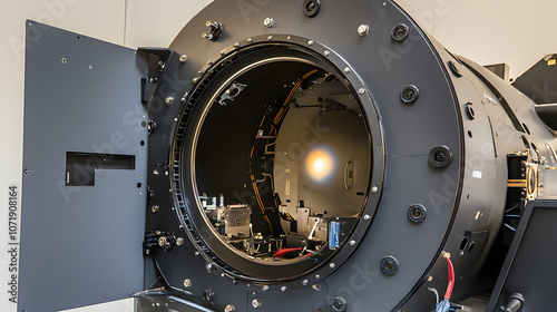 Space probe equipment in a high-tech lab, scientists analyzing data from deep space exploration, innovation and discovery in the field of astronomy.