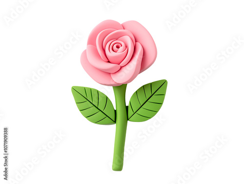 a pink flower with green leaves