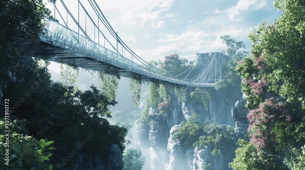 Fototapeta premium Glass Bridge Over Lush Mountain Valley