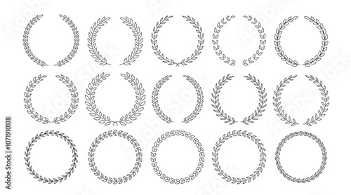 Set of Linear Circular Laurel Wreaths Depicting an Award or Achievement