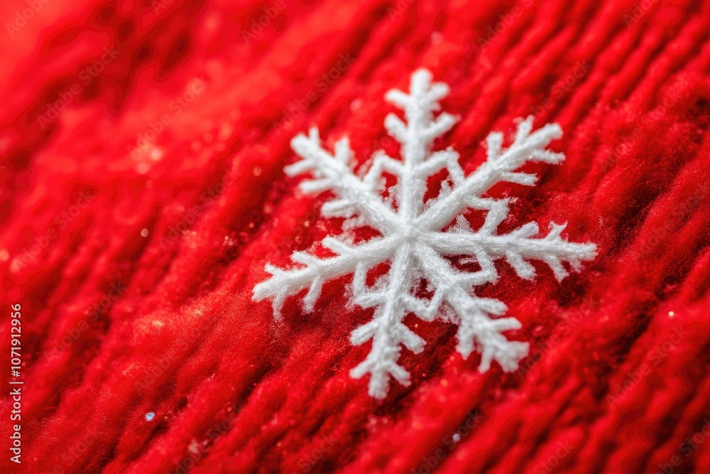Bright red background with a close-up of snowflake patterns Bright red background with a close-up of snowflake patterns