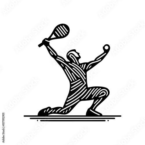 Simple Vector Icon of a Tennis Victory Pose – Logo Design Illustration