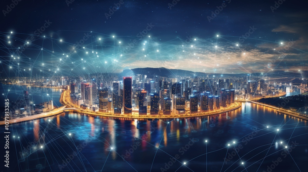 Fototapeta premium 5G, 6G, Big data wireless network, high speed internet, cloud computing or connect diagram technology, Data storage, service, synchronize, online, financial, Connectivity global, smart city, Gen AI