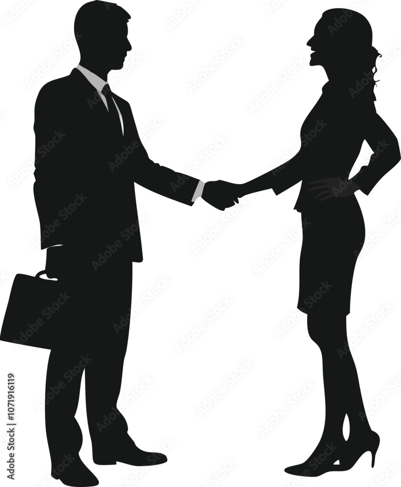 Businessman and businesswoman shaking hands silhouettes Businessman and businesswoman shaking hands silhouettes