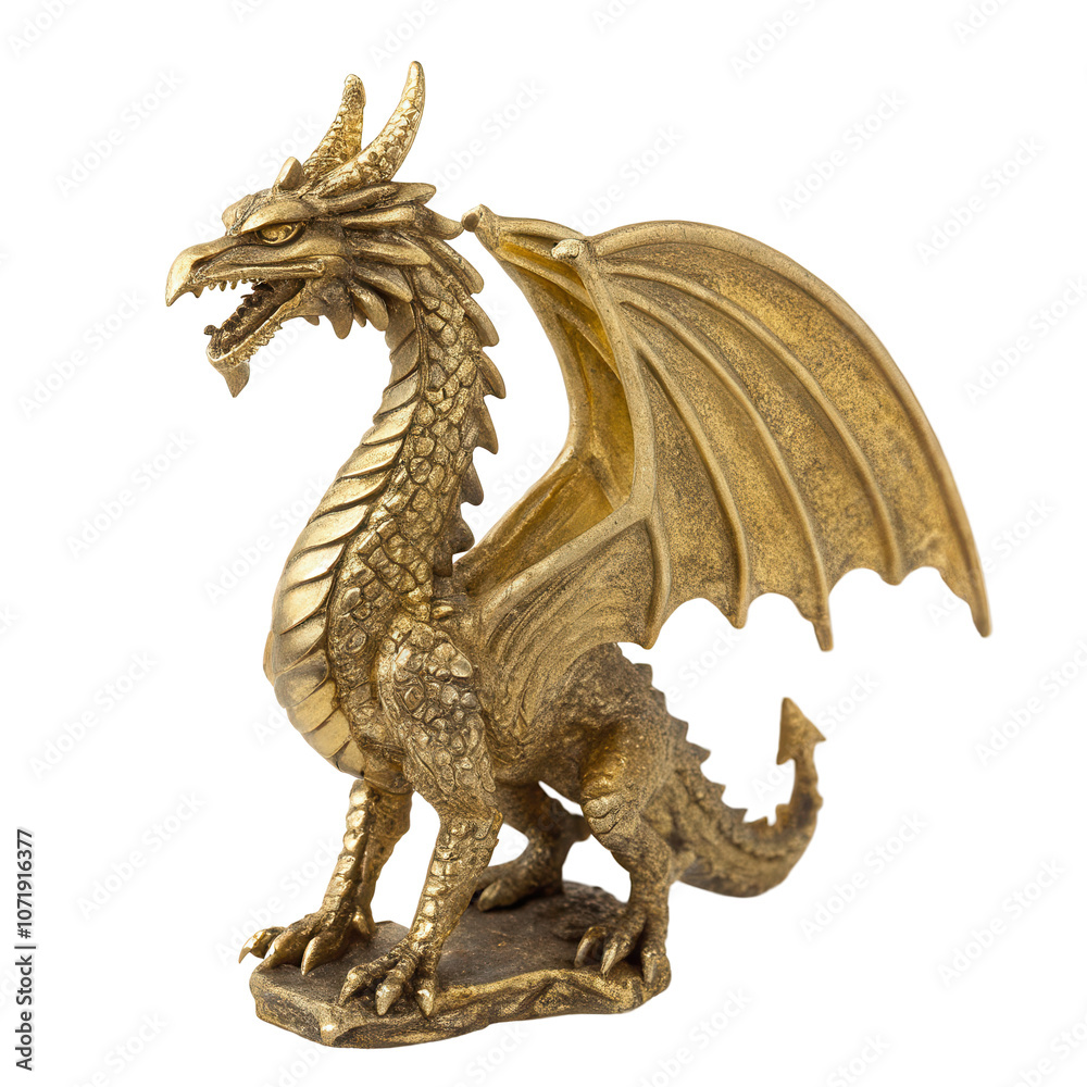 Golden Dragon Figurine Intricate Mythical Creature Sculpture with Detailed Wings, transparent background PNG Golden Dragon Figurine Intricate Mythical Creature Sculpture with Detailed Wings, transparent background PNG