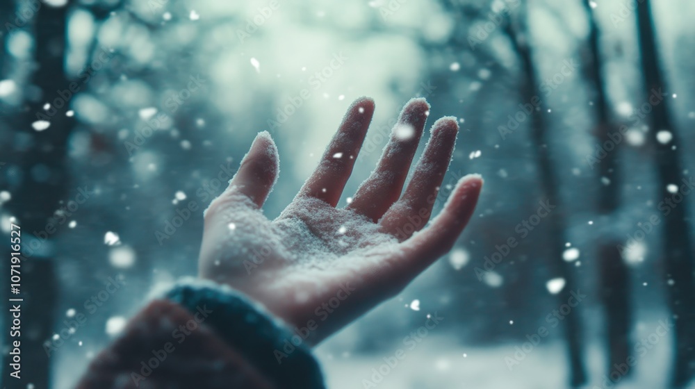 Hand Embracing Peaceful Winter Snowfall Hand Embracing Peaceful Winter Snowfall