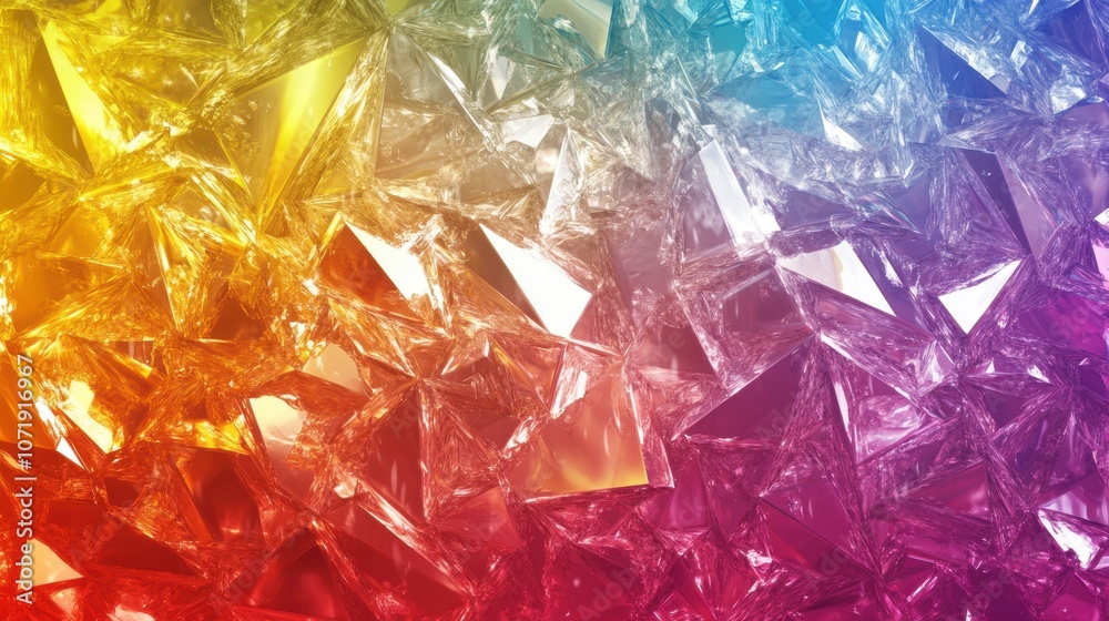 A vibrant abstract pattern of colorful crystalline shapes in gradients of yellow, blue, and pink. A vibrant abstract pattern of colorful crystalline shapes in gradients of yellow, blue, and pink.