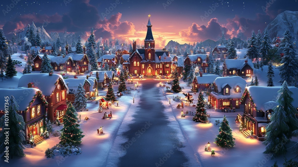 Fototapeta premium Festive Winter Village