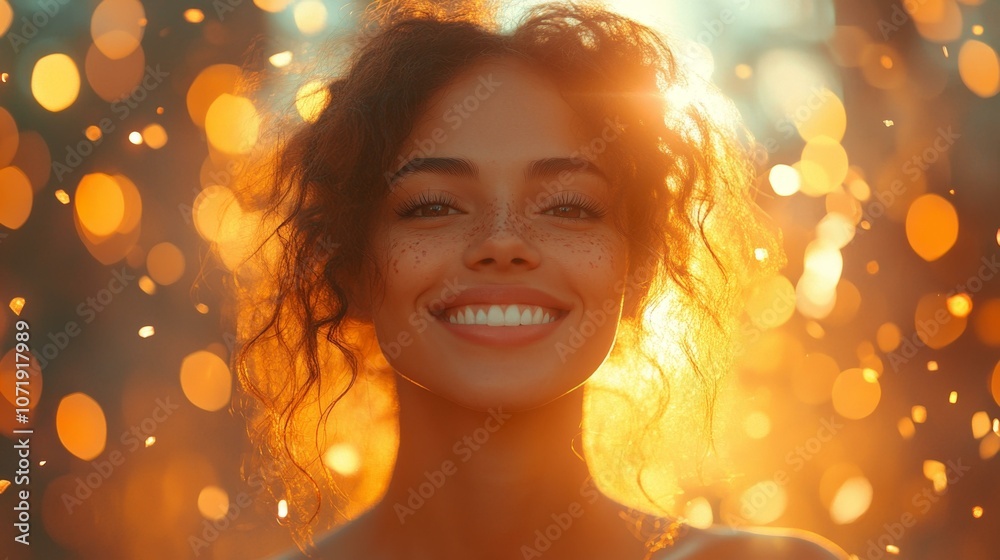 Fototapeta premium Enchanting Sunset Glow Illuminating Woman
