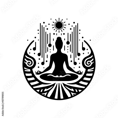 Simple Vector Icon of a yoga Music & Sound Healing – Logo Design Illustration