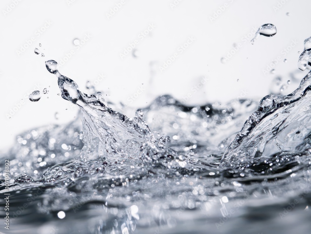 dynamic water splash frozen in motion, captured on a stark white background, each droplet sparkling and reflecting light, embodying freshness and vitality dynamic water splash frozen in motion, captured on a stark white background, each droplet sparkling and reflecting light, embodying freshness and vitality
