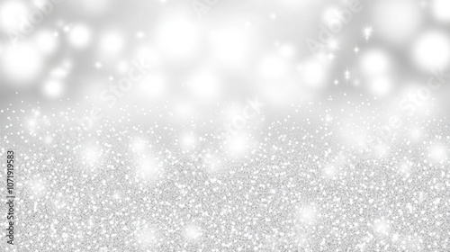 A shimmering silver background adorned with sparkling white bokeh lights creating a festive and magical atmosphere.