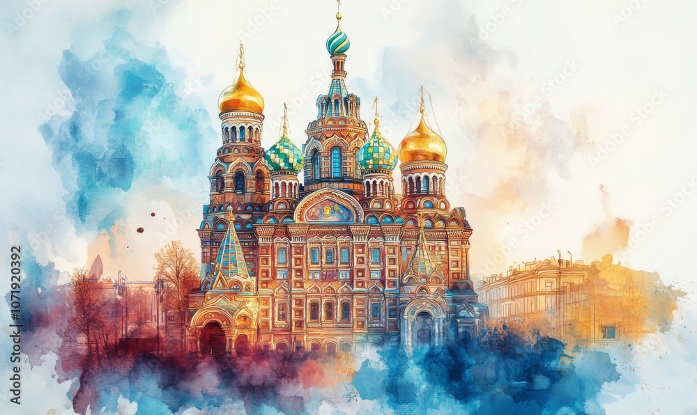 Obraz premium Watercolor Church of the Saviour on Spilled Blood, St. Petersburg, Russia