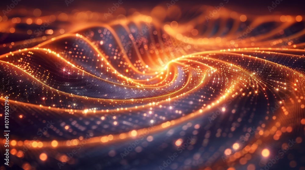 A mesmerizing wave of glowing particles creating a dynamic, flowing pattern.