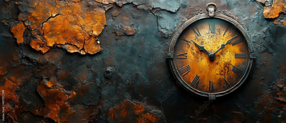 Fototapeta premium Antique Clock on Rustic Background, Time Concept Artwork
