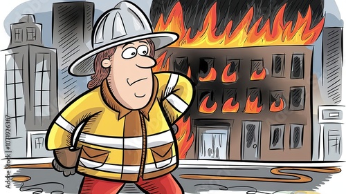 Hand drawn firefighter cartoon illustration