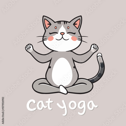Playful yoga cat cartoon illustration.