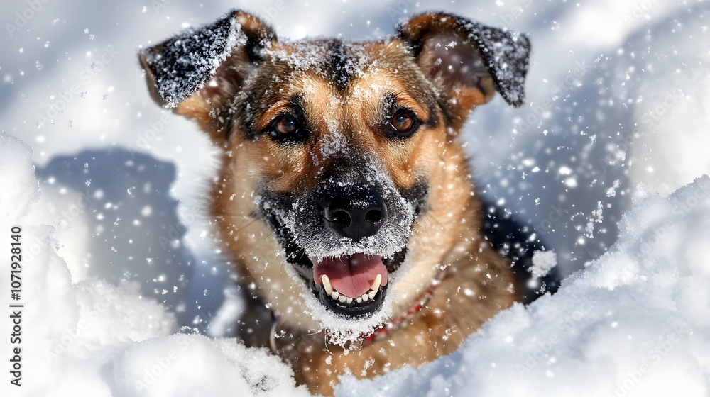 冬に雪の中で遊ぶ犬 冬に雪の中で遊ぶ犬