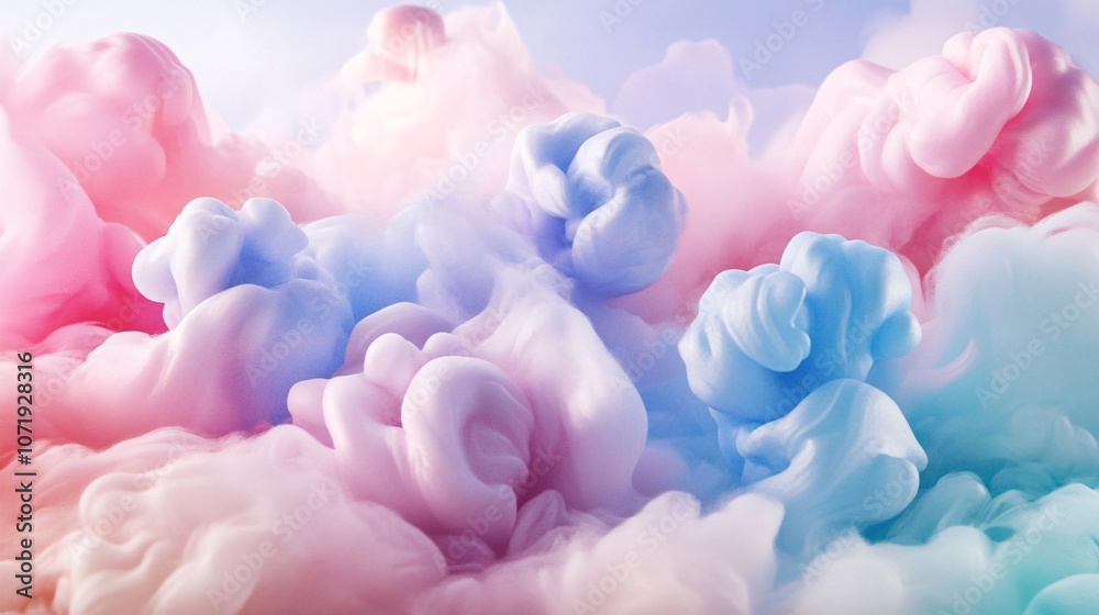 Fototapeta premium 45.Abstract depiction of cotton candy in soft pastel colors, blending light hues and delicate forms to create a sweet and playful background